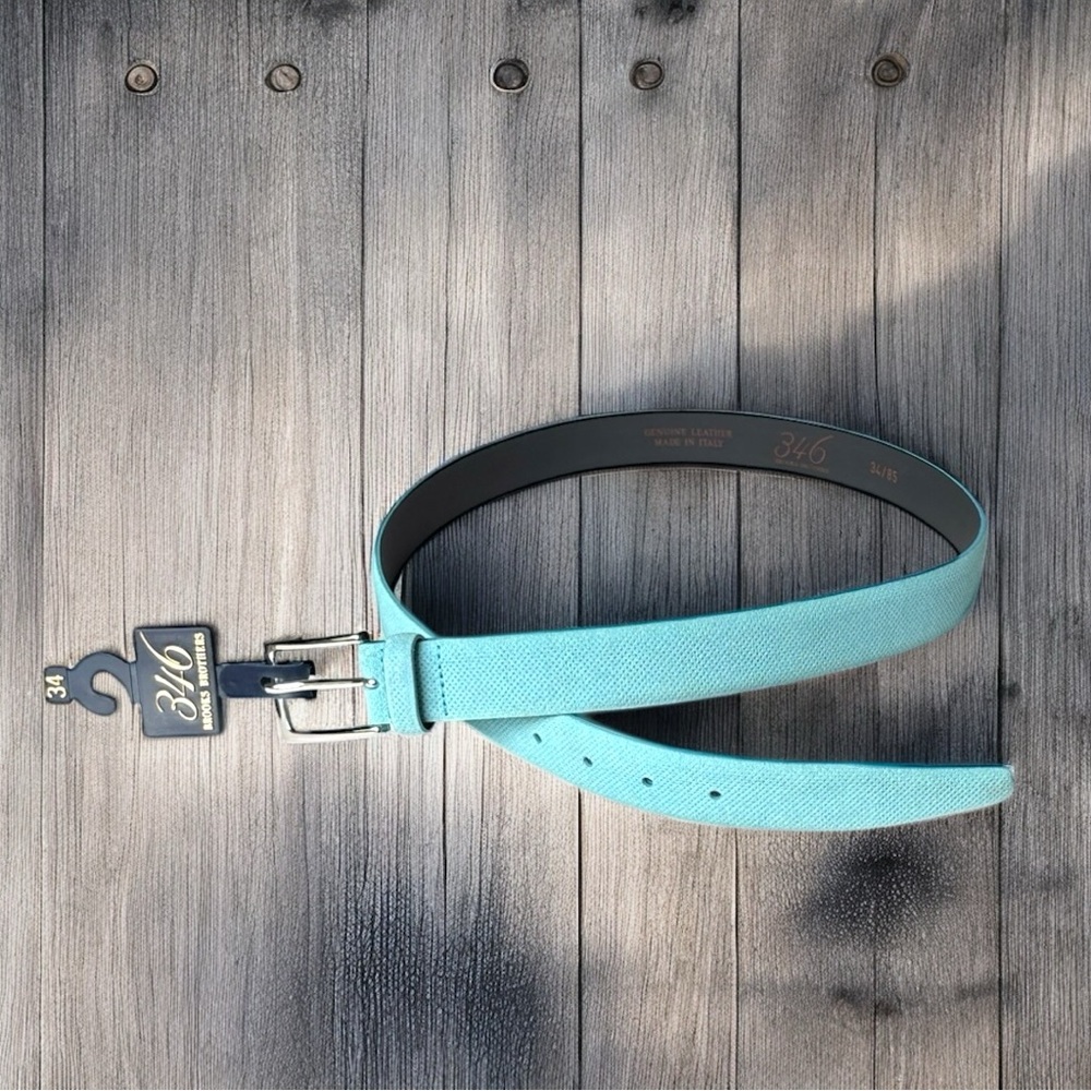 Brooks Brothers 346 Light Blue Aqua Textured Italian made leather belt | size 34